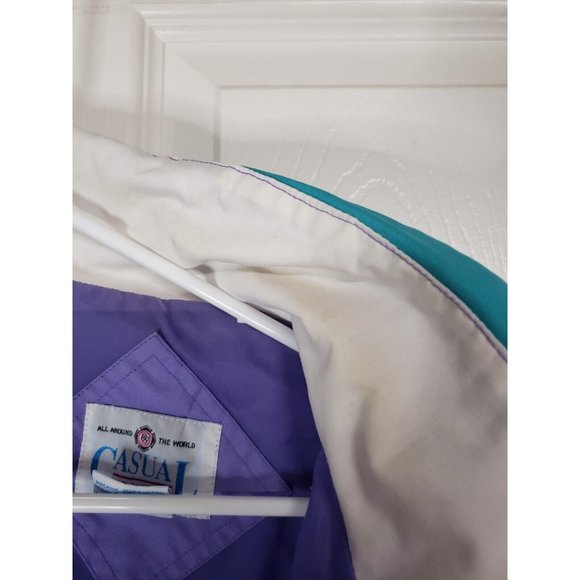 Casual Club All Around the World VINTAGE Windbreaker Jacket purple & Aqua Large - Picture 5 of 9